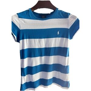 Ralph Lauren Sport Girls Large Blue Short Sleeve Stretch Crew Neck Logo S Sleeve